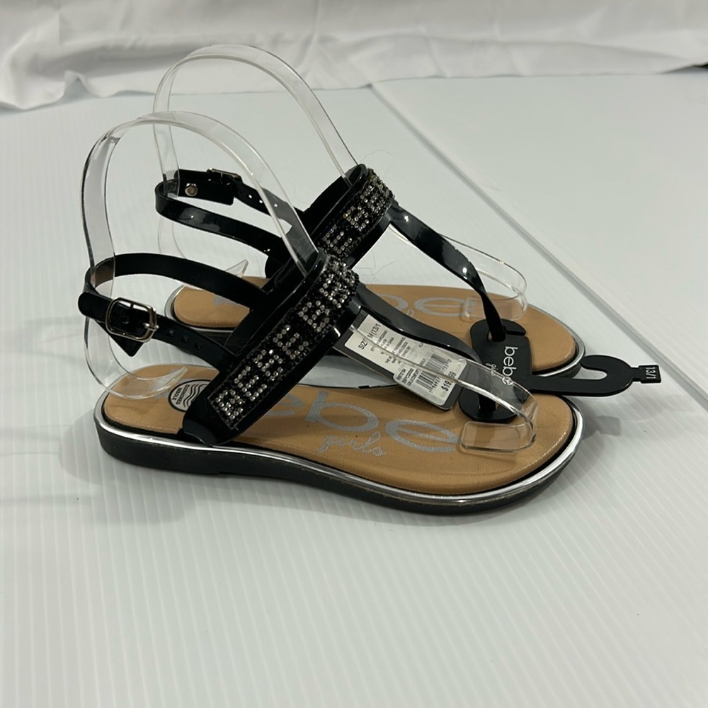 10. NWT‎ Girls Bebe Black Sandals with Sparkle Beaded Straps (13/1)